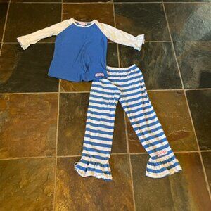 Girls Ruffle Girl Pants Suit Size 12/14 Blue and White Striped